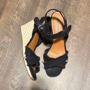 Lucky Brand Black Canvas Espadrille Wedge Sandals Women’s 10 Ankle Strap